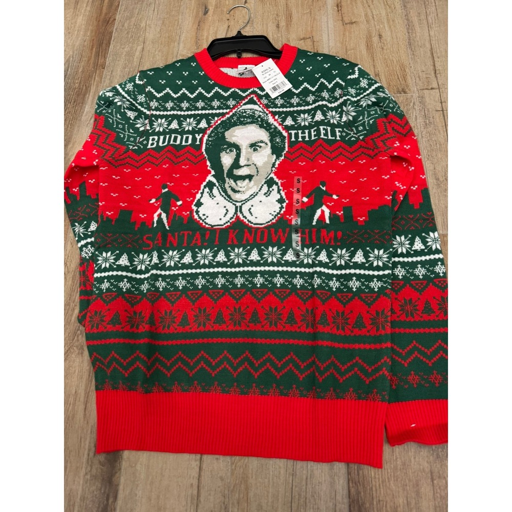 Elf Buddy the Elf Santa I Know Him Ugly Christmas Sweater Red Green Small